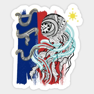 Philippine Flag-Tribal line Art Jellyfish / Baybayin word Malaya (Freely) Sticker